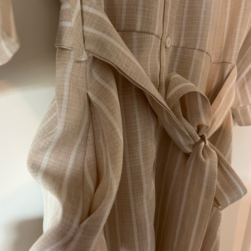 🤍Cream/White Stripe Button-Up Shirt Dress (Size S) - Picture 14 of 16